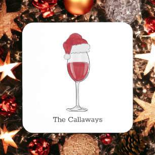 Santa Hat Wine Glass Personalized Holiday Party Coaster