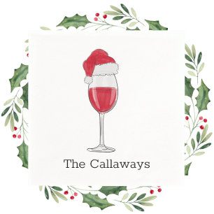 Santa Hat Wine Glass Personalized Holiday Party Napkin