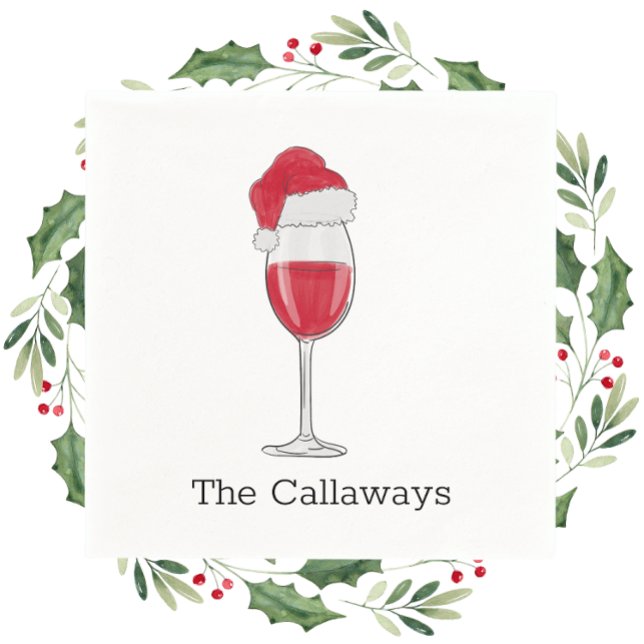 Santa Hat Wine Glass Personalized Holiday Party Napkin (Creator Uploaded)