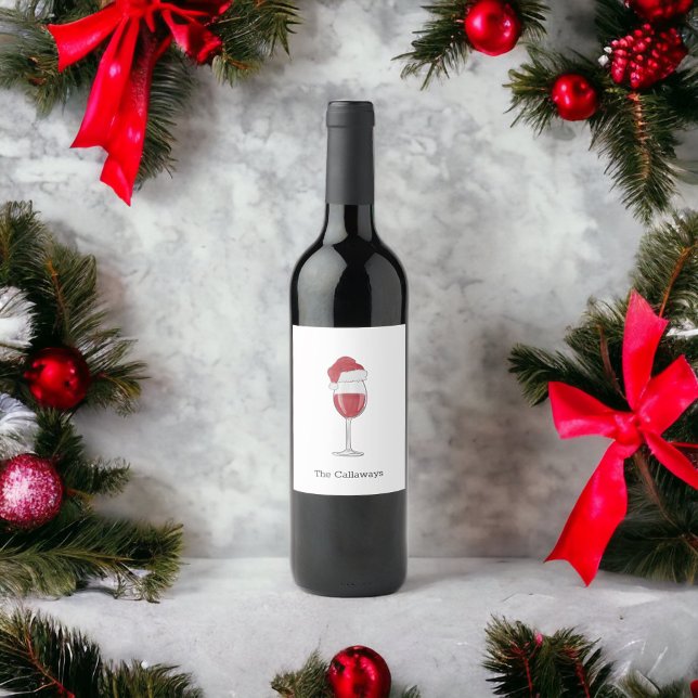 Santa Hat Wine Glass Personalized Holiday Party Wine Label (Creator Uploaded)