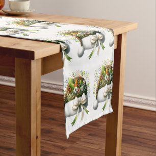 Santa hat with leaves and flowers short table runner