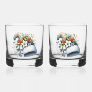 Santa hat with leaves and flowers whiskey glass