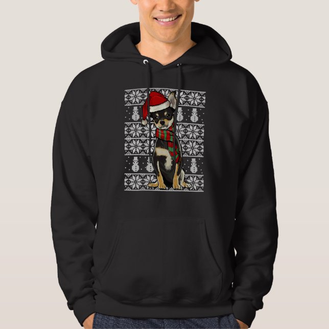 Santa Hat Xmas Black Chihuahua Ugly Christmas Hoodie (Front)