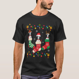 Santa Hat Xmas Light Three Dalmatian Dog In Christ T-Shirt