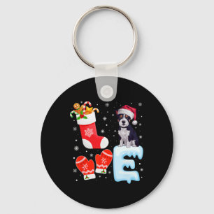 Santa Hat Xmas Stocking American Staffordshire Ter Keychain