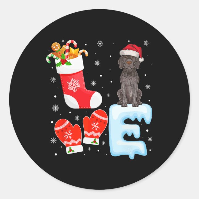 Santa Hat Xmas Stocking German Shorthaired Pointer Classic Round Sticker (Front)