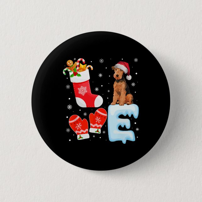 Santa Hat Xmas Stocking Holiday Airedale Terrier D 2 Inch Round Button (Front)