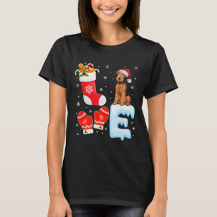 Santa Hat Xmas Stocking Holiday Airedale Terrier D T-Shirt