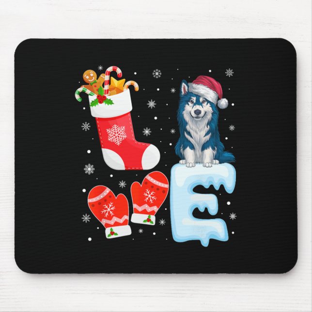 Santa Hat Xmas Stocking Holiday Alaskan Klee Kai D Mouse Pad (Front)