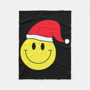Santa Hat Yellow Smile Face Shirt Christmas Winter Fleece Blanket