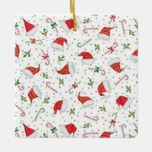 Santa Hats and Candy Canes Ceramic Ornament