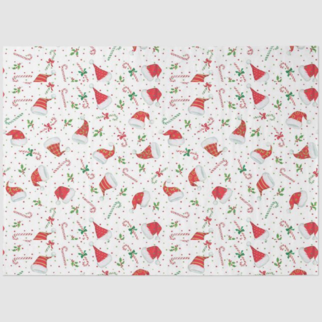 Santa Hats and Candy Canes  Tissue Paper (Front)