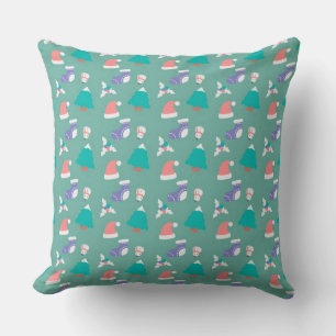 Santa Hats, Snowmen and Christmas Trees Throw Pillow