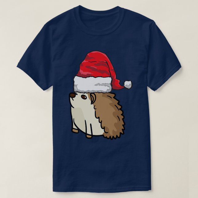 Santa HatWearing Hedgehogs Funny Christmas Holiday T-Shirt (Design Front)