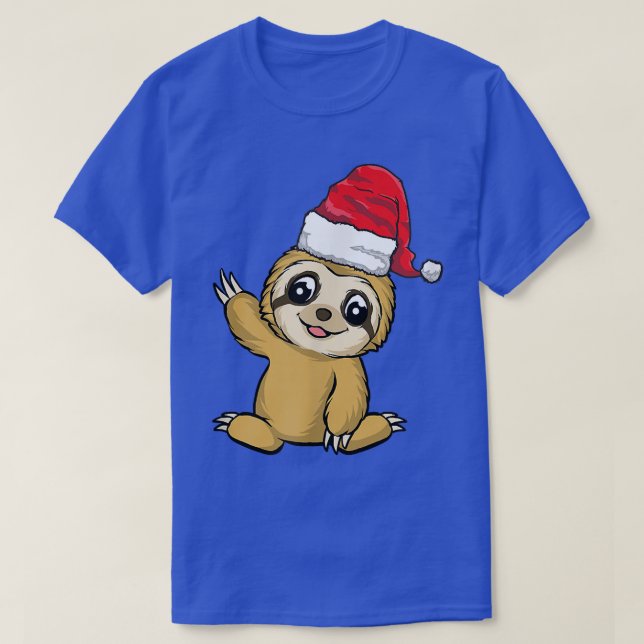 Santa HatWearing Sloth Funny Christmas Holiday  T-Shirt (Design Front)