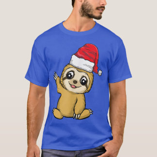 Santa HatWearing Sloth Funny Christmas Holiday  T-Shirt