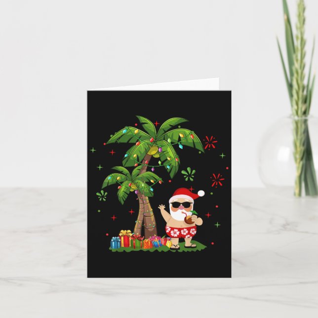 Santa Hawaiian Christmas Palm Tree Lights Xmas  Card (Front)