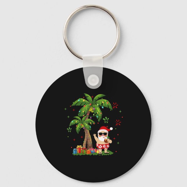 Santa Hawaiian Christmas Palm Tree Lights Xmas  Keychain (Front)