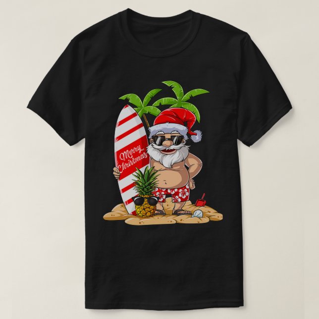Santa Hawaiian Surfing Christmas Summer Surf Hawai T-Shirt (Design Front)