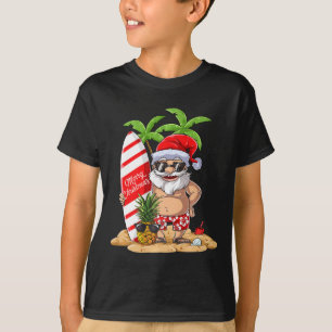 Santa Hawaiian Surfing T Shirt Christmas Summer Su