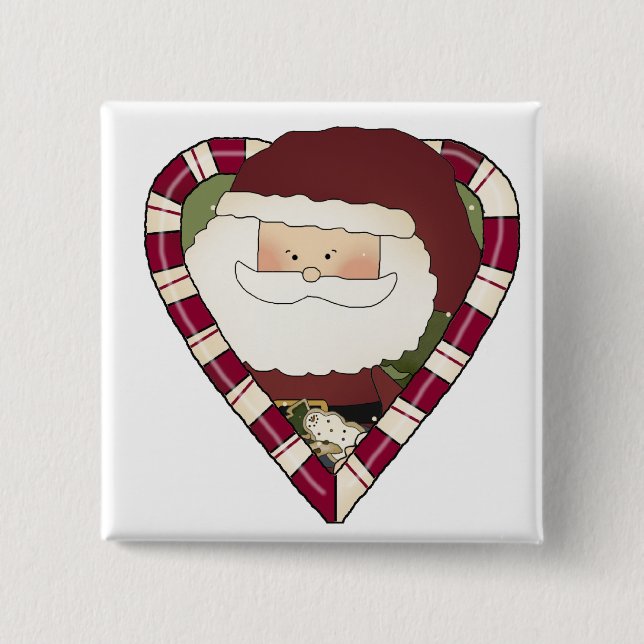 Santa Heart Holiday Tshirts and Gifts 2 Inch Square Button (Front)