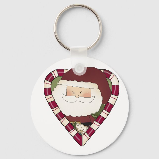 Santa Heart Holiday Tshirts and Gifts Keychain (Front)