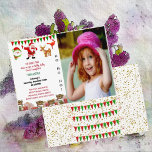 Santa Helper Snowman Bird Christmas Birthday Photo Invitation<br><div class="desc">A cute HOLLY JOLLY Christmas Birthday Party Invitation Announcement for your Birthday girl turning 3/Any age. The illustration has a bunting an Gfts border with Santa making an announcement with his folks - Reindeer,  Bird,  Snowman. The TEXT and PHOTO is customizable.</div>
