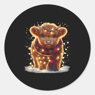 Santa Highland Cow Christmas Xmas Baby Wooly Farm Classic Round Sticker