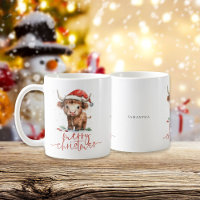 Santa Highland Cow Script Name Merry Christmas