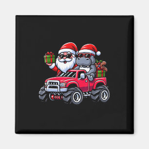 Santa Hippopotamus Riding Monster Truck Christmas  Magnet