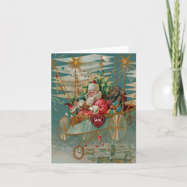 Santa & His Amazing Flying Machine Note Card (Front)