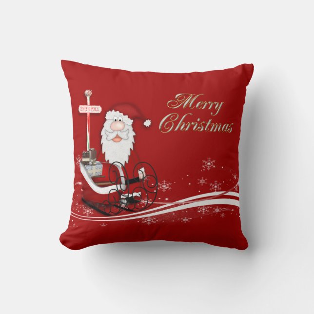 Santa & His Sleigh Christmas Throw Pillow (Front)