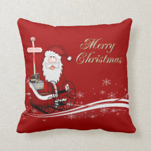 Santa & His Sleigh Christmas Throw Pillow