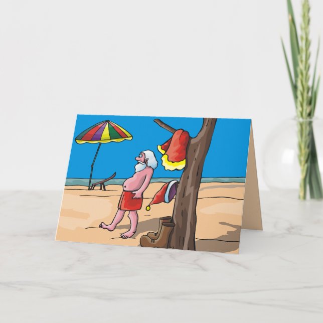 Santa Hits The Beach Holiday Card (Front)