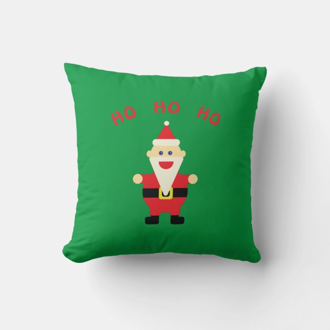 Santa Ho Ho Ho Fun Cute Christmas Green Red Throw Pillow (Front)