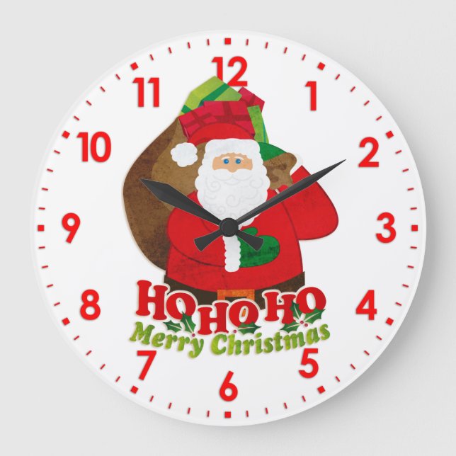 Santa ho ho ho snow graphic Christmas wall clock (Front)