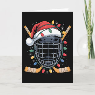 Santa Hockey Goalie Mask Christmas Lights Xmas Men Card