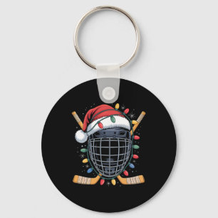 Santa Hockey Goalie Mask Christmas Lights Xmas Men Keychain