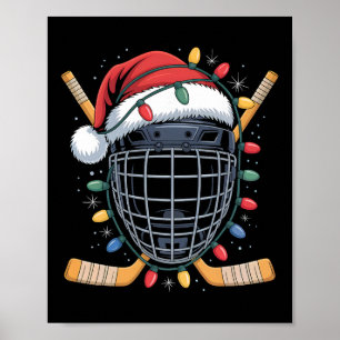 Santa Hockey Goalie Mask Christmas Lights Xmas Men Poster