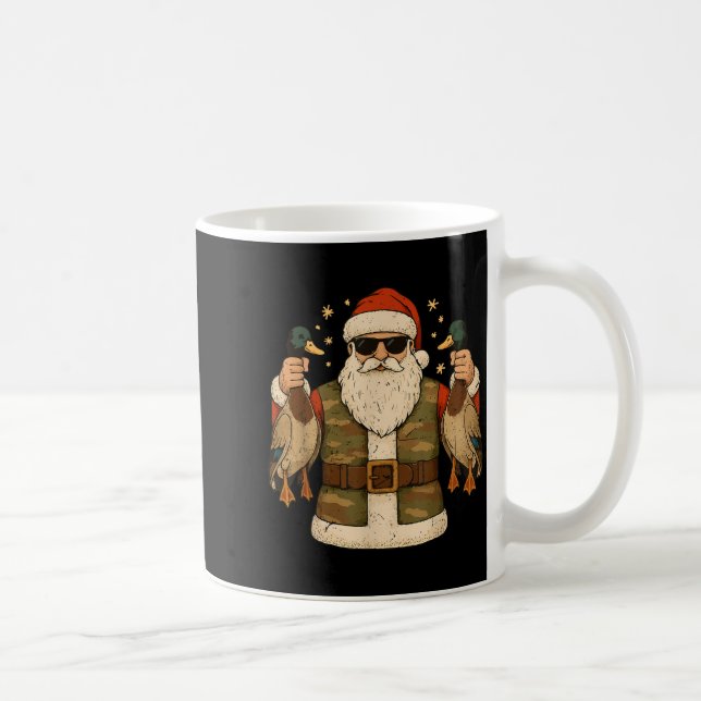 Santa Hold Mallard Duck Hunting Christmas Pajama T Coffee Mug (Right)