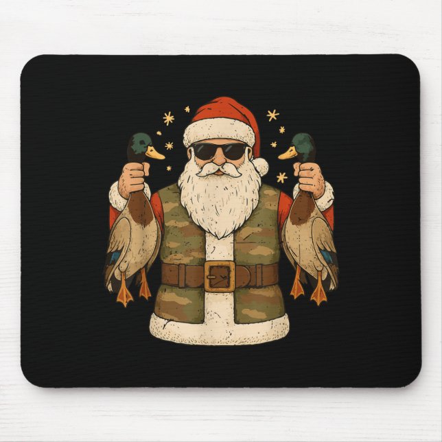 Santa Hold Mallard Duck Hunting Christmas Pajama T Mouse Pad (Front)