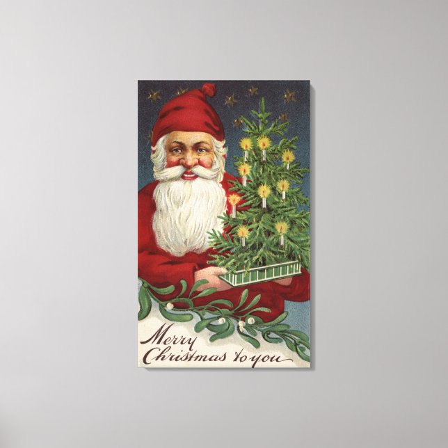 Santa Holding a Candlelit Tree Canvas Print (Front)