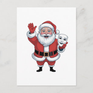Santa Holding a Mime Face Theatre Christmas Perfor Holiday Postcard