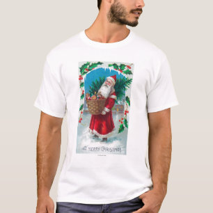 Santa Holding Basket of Toys Scene T-Shirt