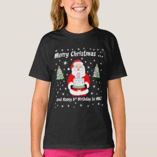 Santa Holding Birthday Cake Merry Christmas 6th T-Shirt