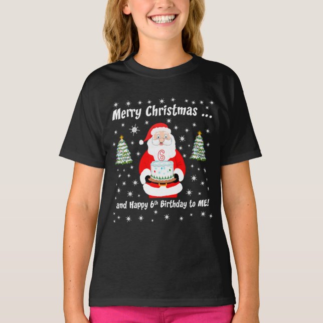 Santa Holding Birthday Cake Merry Christmas 6th T-Shirt (Front)