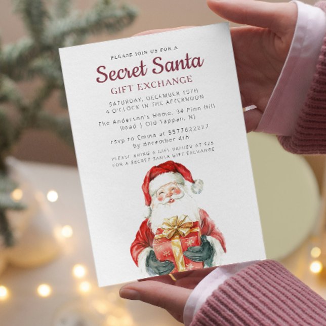 Santa holding Gift Secret Santa Christmas Party Invitation (Creator Uploaded)