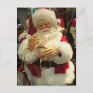 Santa Holding Kitten Holiday Postcard