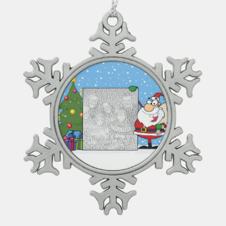 Santa Holding Photo Snowflake Pewter Christmas Ornament
