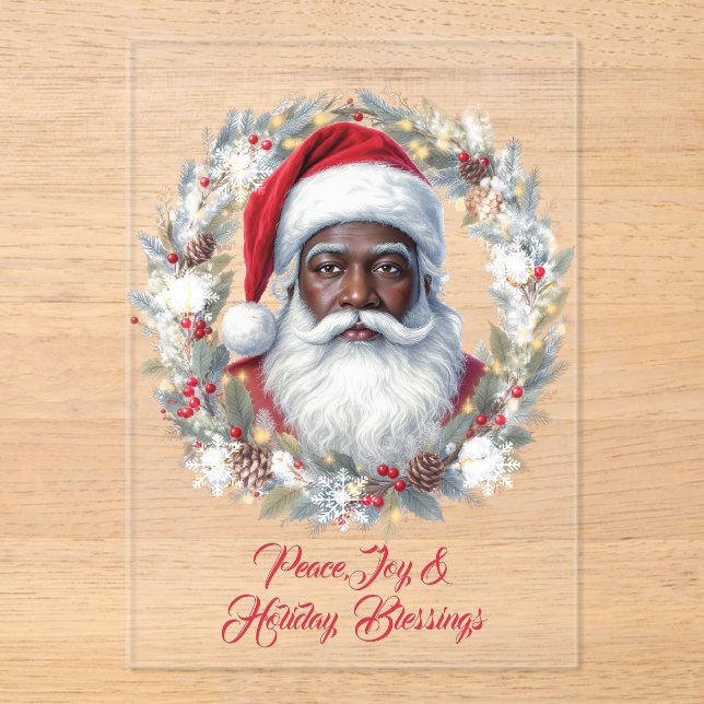 Santa Holiday Blessings Flat Card Acrylic Invitations (Front)